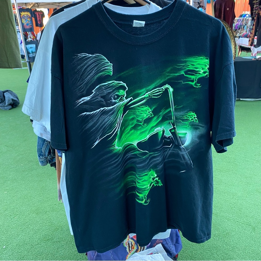 Vintage Y2K Grim Reaper/Ghost Rider Motorcycle Biker Graphic T-Shirt